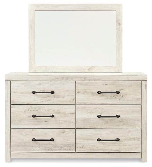 Cambeck Panel Bed With 4 Storage Drawers With Mirrored Dresser And Chest