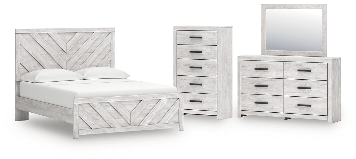 Cayboni Queen Panel Bed with Mirrored Dresser and Chest