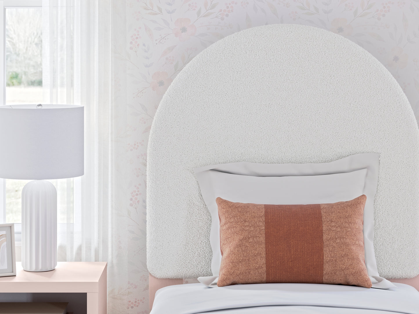 Wistenpine Twin Upholstered Panel Headboard with Mirrored Dresser