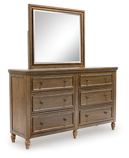 Sturlayne King Upholstered Panel Bed with Mirrored Dresser