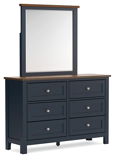 Landocken Full Panel Headboard with Mirrored Dresser and Chest