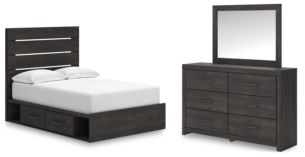 Hollivern Full Panel Bed with Storage with Mirrored Dresser