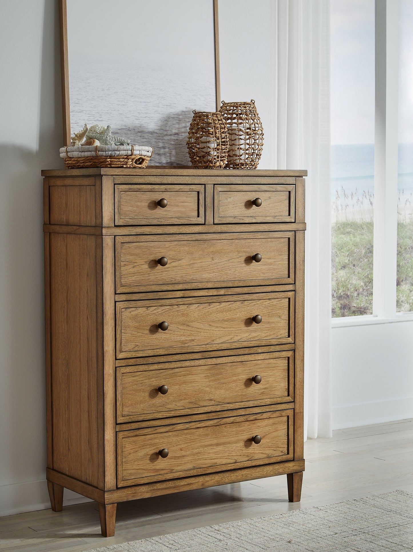 Sharlance King Upholstered Panel Bed with Mirrored Dresser, Chest and Nightstand