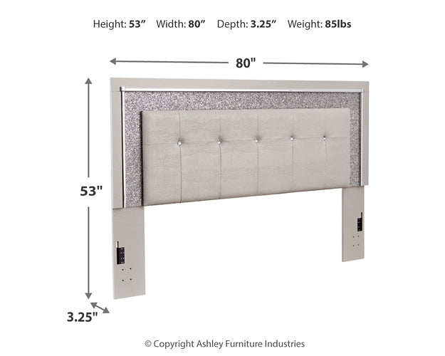 Zyniden King Upholstered Panel Headboard with Mirrored Dresser and Chest