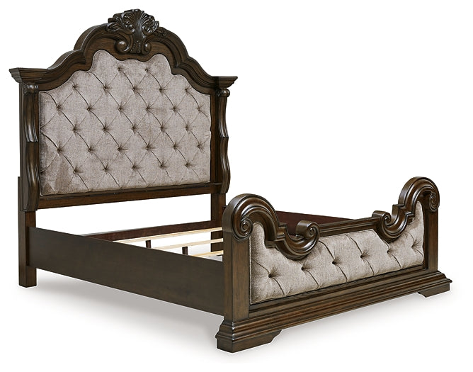 Maylee King Upholstered Bed with Mirrored Dresser