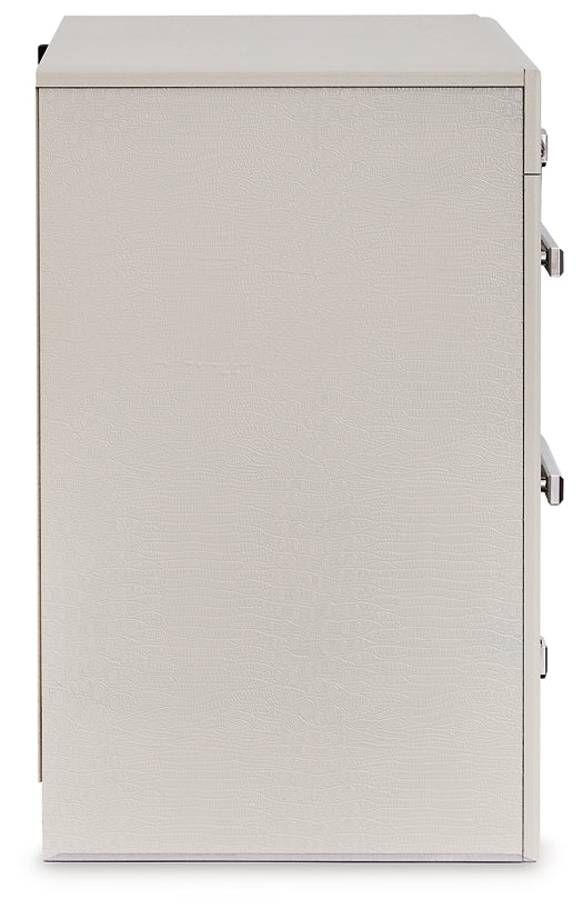 Zyniden Queen Upholstered Panel Headboard with Mirrored Dresser, Chest and Nightstand