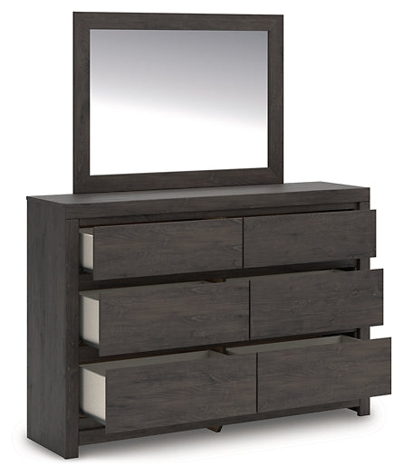 King Panel Bed with Mirrored Dresser