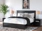 King Panel Bed with Mirrored Dresser, Chest and Nightstand