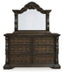 Maylee Queen Upholstered Bed with Mirrored Dresser and Chest