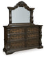 Maylee Queen Upholstered Bed with Mirrored Dresser and Chest