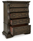 Maylee Queen Upholstered Bed with Mirrored Dresser and Chest