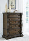 Maylee Queen Upholstered Bed with Mirrored Dresser and Chest